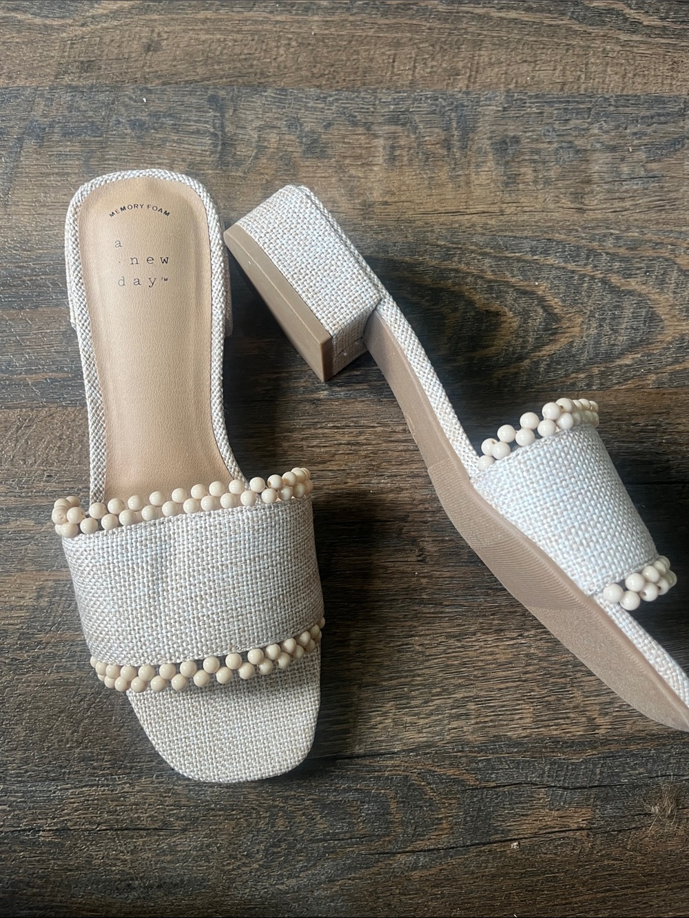 a new day Cream Beaded Woven Block Heel Slide